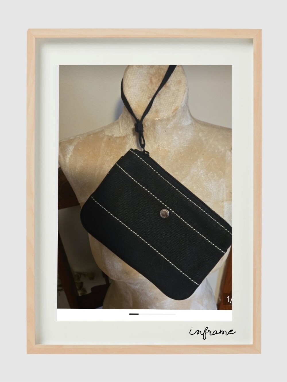 Lands' End Black Wristlet Clutch with Contrast Stitching